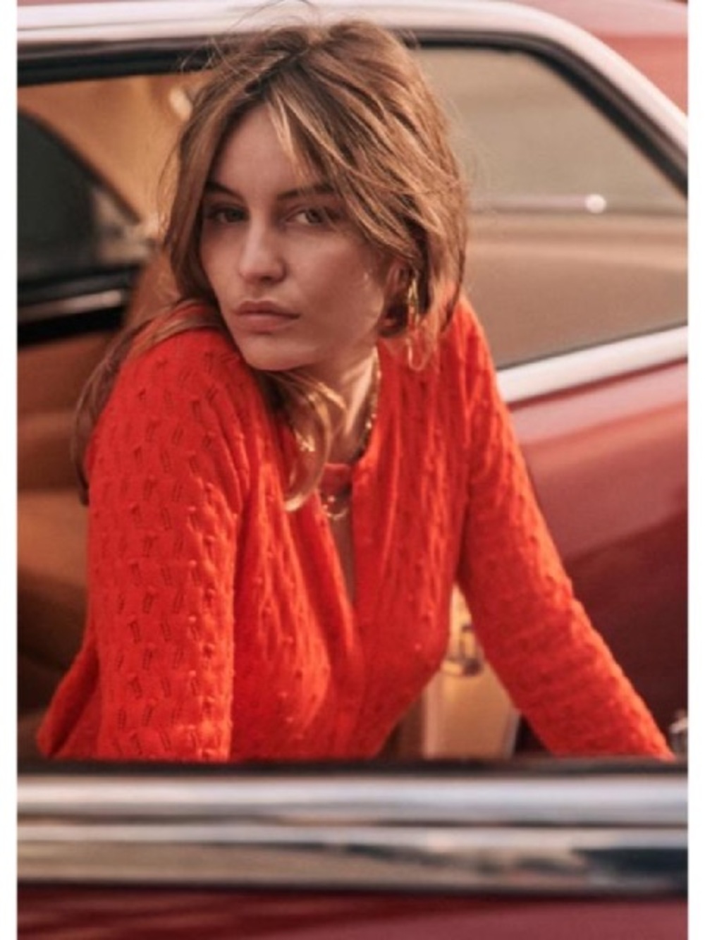 Sezane Philippe Jumper Cardigan Sweater Size Small Coral Red - Picture 14 of 15